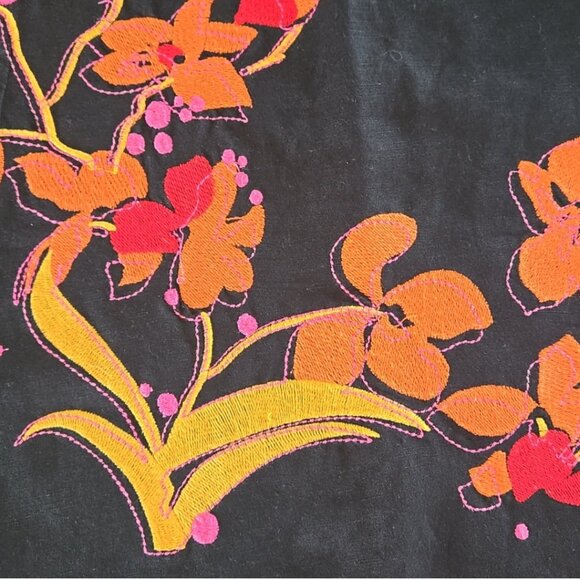 InWear linen blend floral embroidered black knee length skirt size 14 - Picture 3 of 9